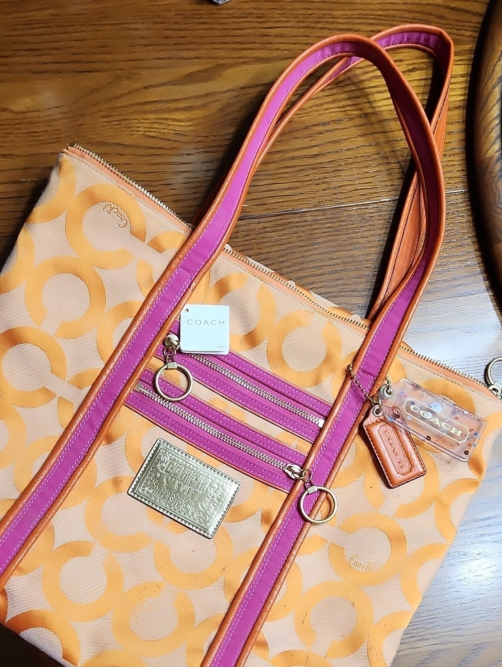 Coach Orange & Pink Signature Tote Bag